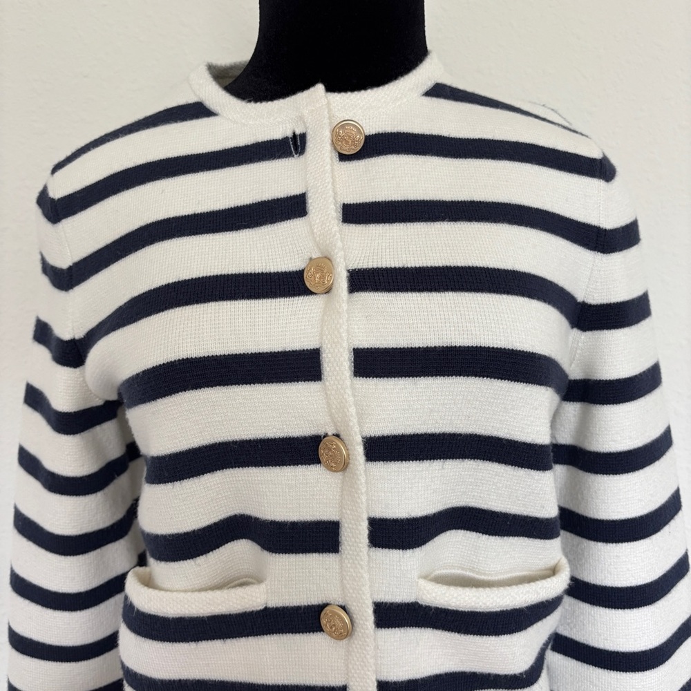 Abercrombie and Fitch LuxeLoft Crew Sweater Jacket White Navy Stripe Lady Jacket - Picture 2 of 10